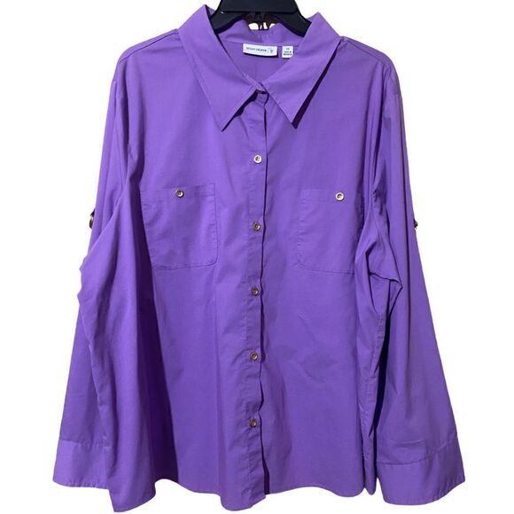 Susan Graver Purple Long Sleeve Button Down - Picture 2 of 7